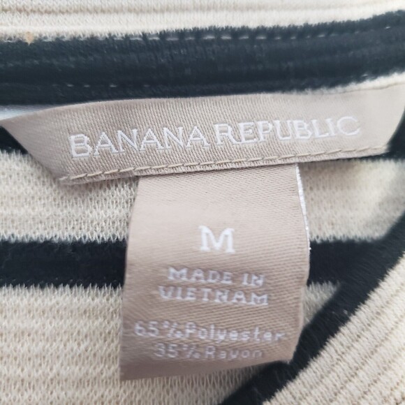 Banana Republic Top Short-Sleeved Medium Beige and Black Stripes Polyester Rayon - Picture 9 of 13